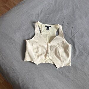 Forever 21 Cream Hook-Front V-Neck Crop Top